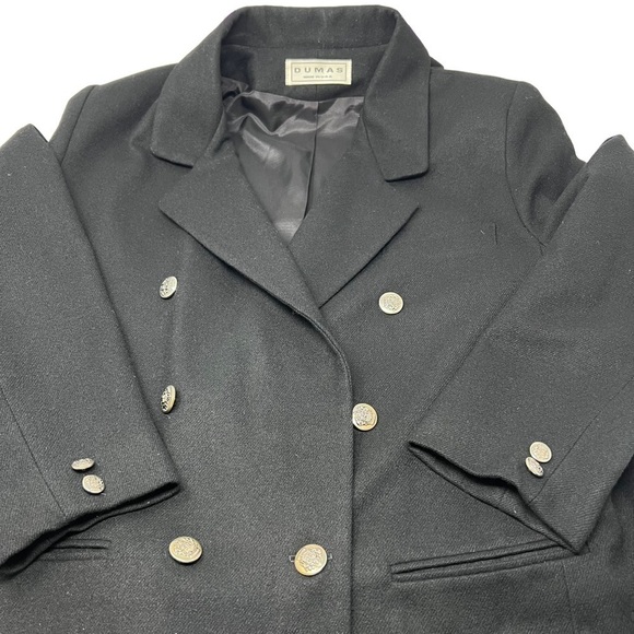 VTG Dumas Wool Car Coat Black Size 16 Double Breasted Crest Buttons Notch Collar - Picture 10 of 14